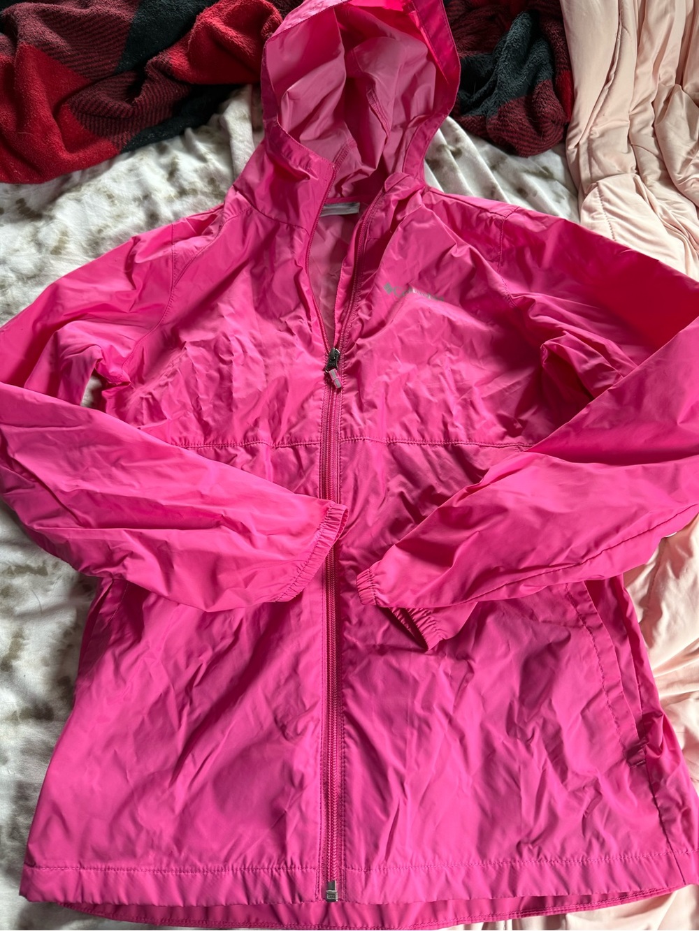 Girls' Bright Pink Hooded Rain Jacket